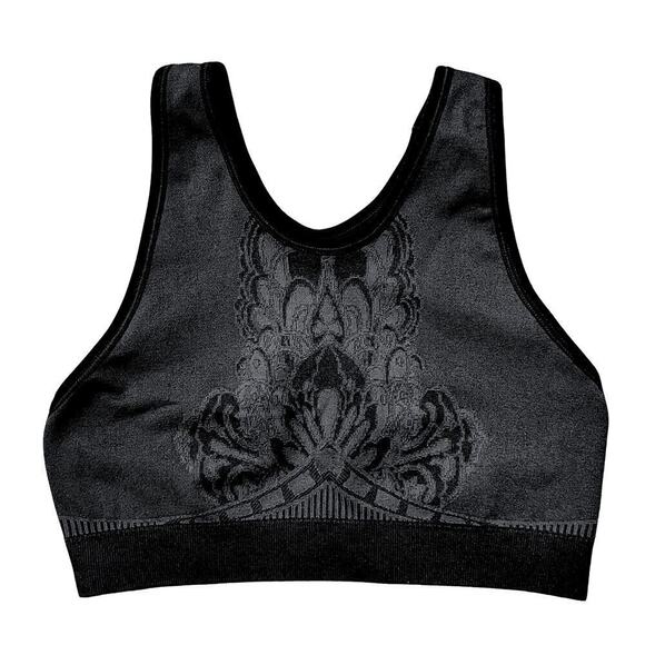 NUX Women's Elizabeth Floral Seamless Racerback Sports Bra Gray Black Small NWT - Picture 1 of 8